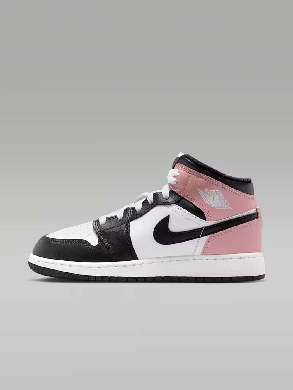Air Jordan 1 Mid Shoes White Rust Pink Black Big Kids' (GS) | Size 1Y